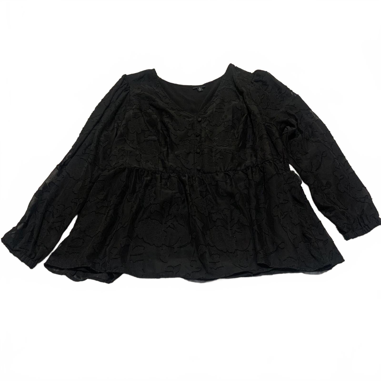 Blusa peplum de manga larga negra Torrid para mujer, talla 3, con estampado floral texturizado