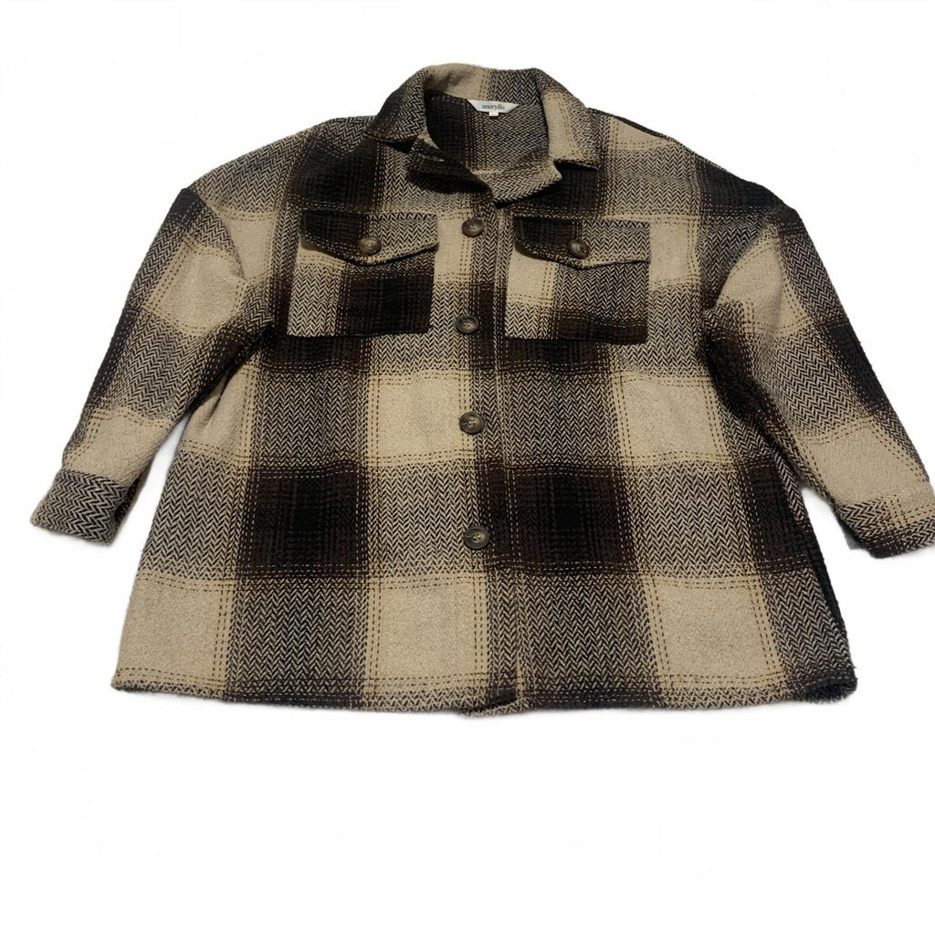 Amaryllis XS Beige Brown Plaid Button-Up Jacket  Cozy Fall Layering Piece