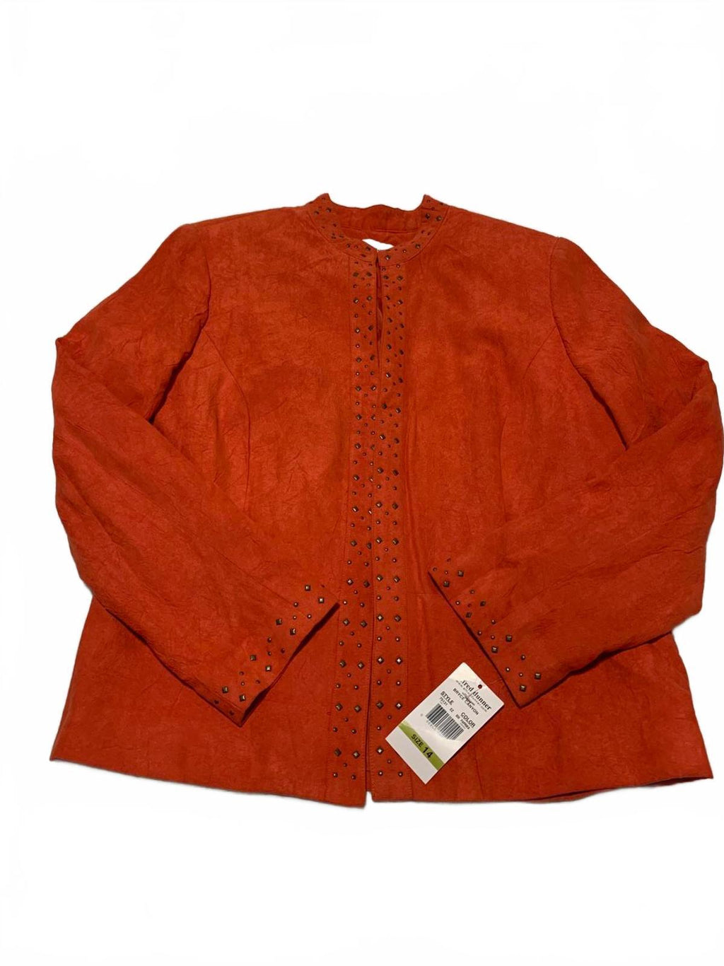 Chaqueta de ante color naranja pimentón para mujer de la colección Alfred Dunner, talla 14