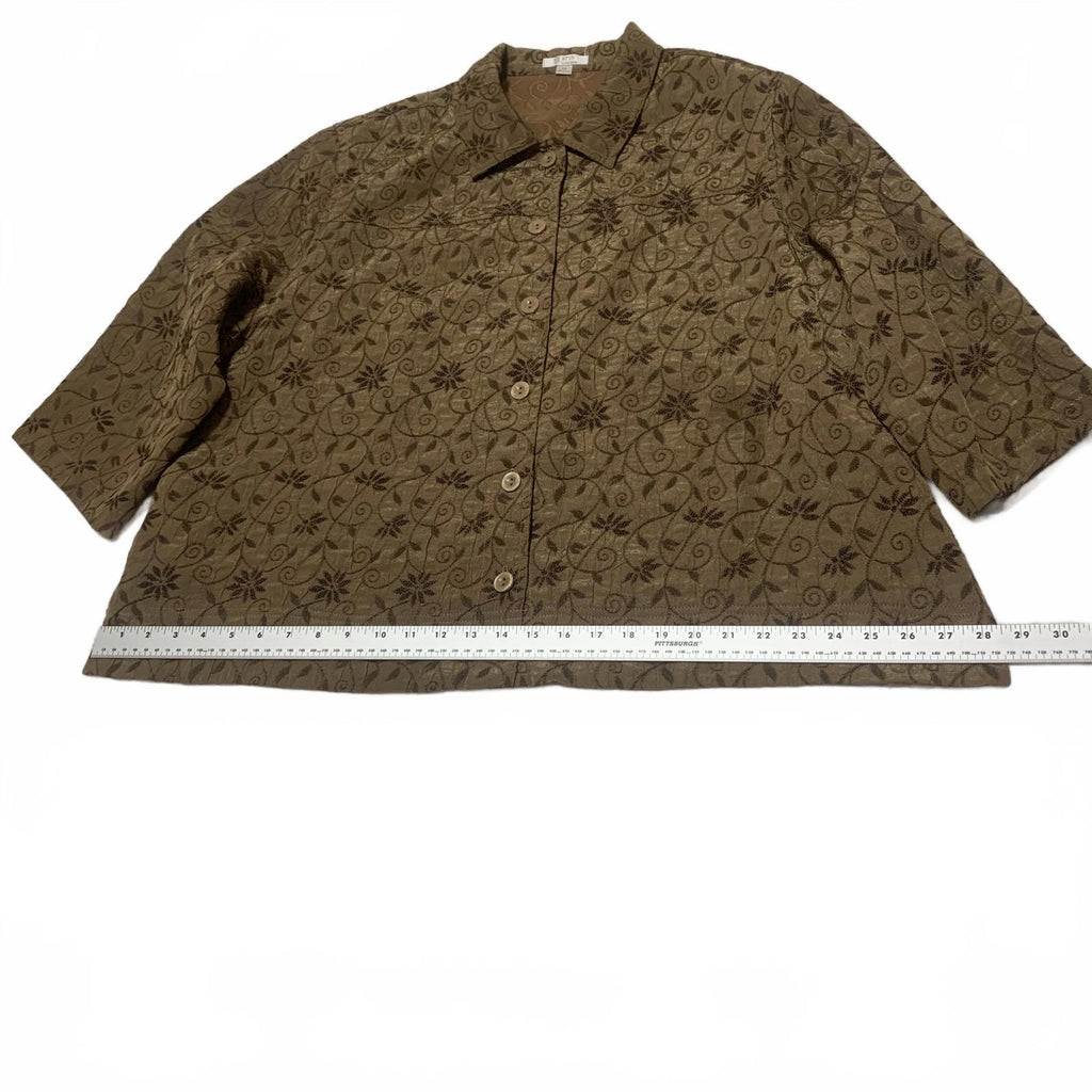 Blusa de jacquard floral metalizada para mujer, talla 2X, color marrón, manga 3/4, de Erin By Erin London