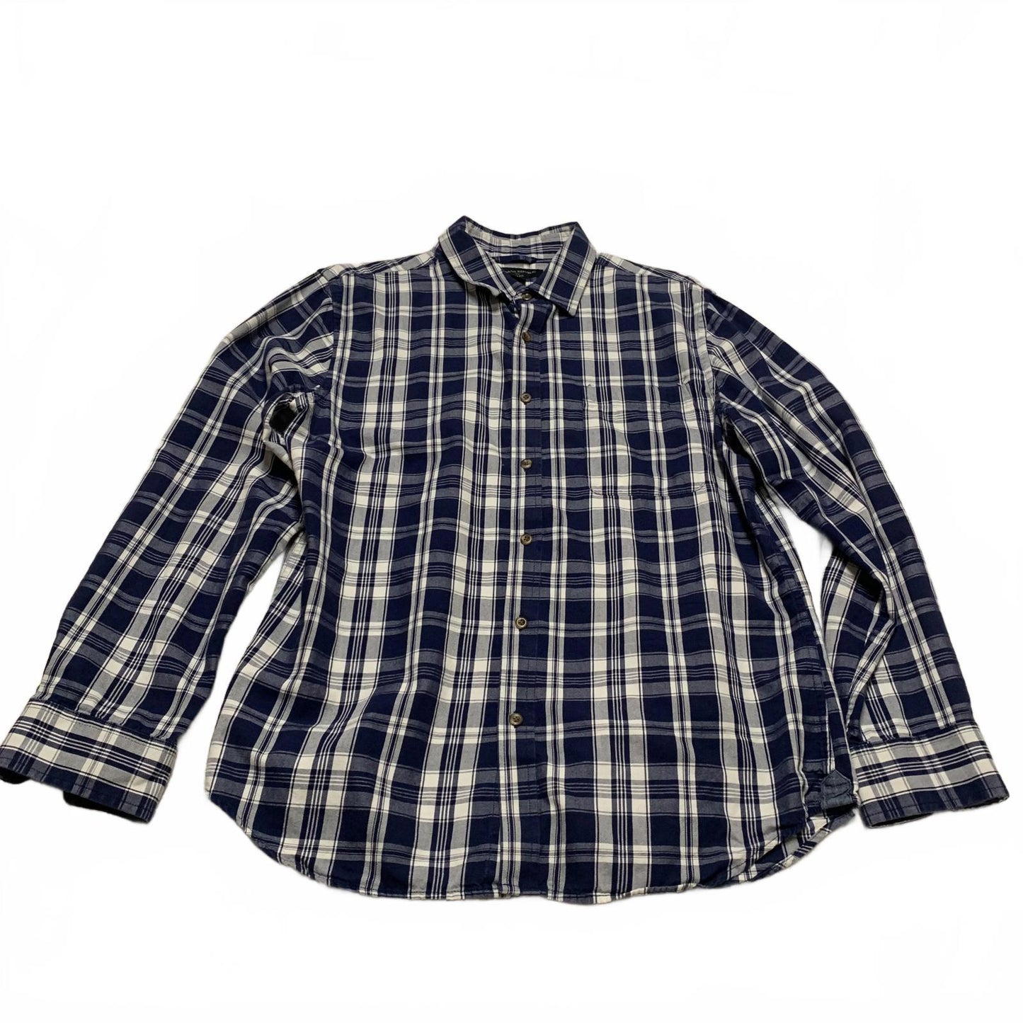 Banana Republic Men’s Size Large Navy Plaid Button-Up Shirt Slim Fit