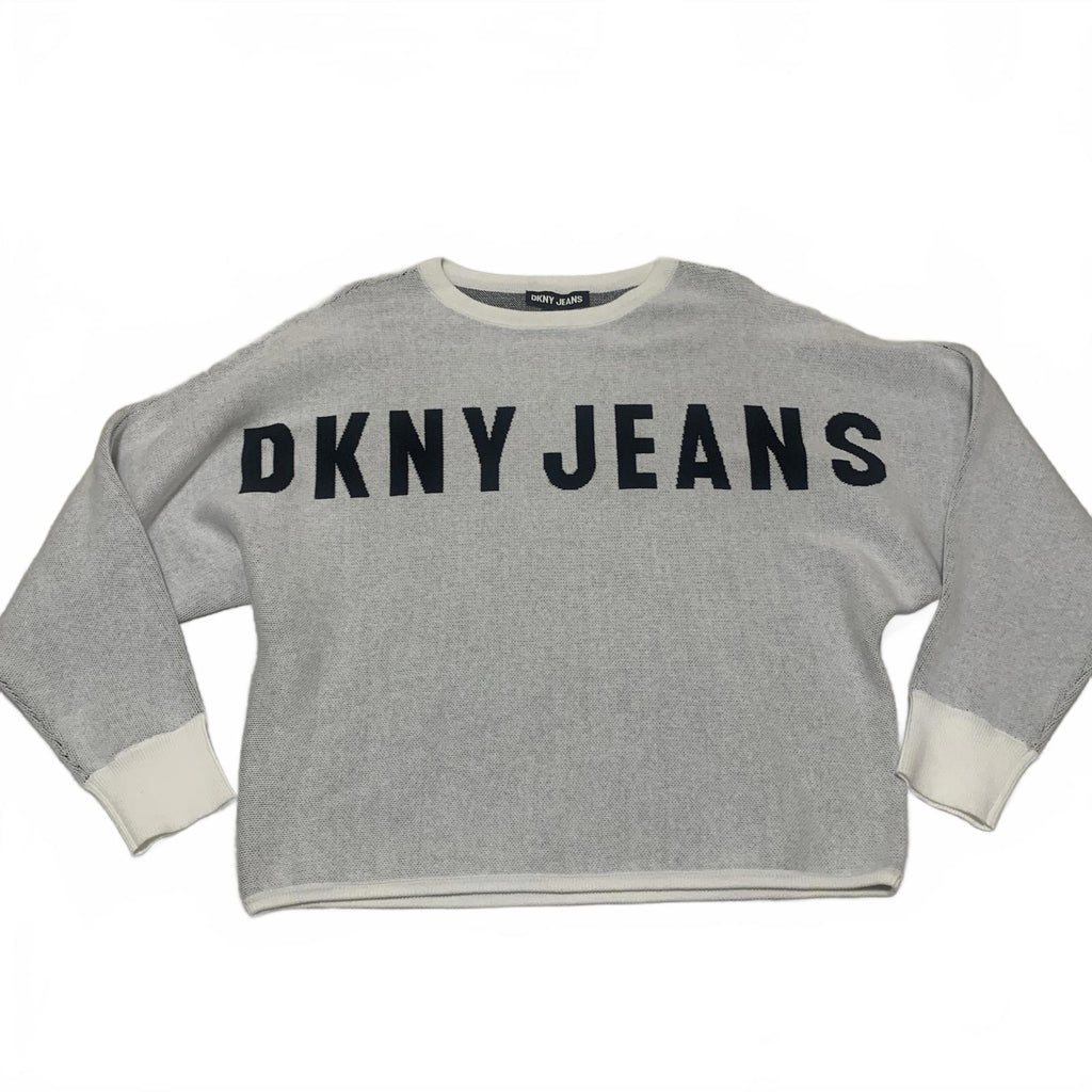 Suéter de cuello redondo gris claro con logo y mangas de mariposa para mujer, talla S, de DKNY Jeans VTG