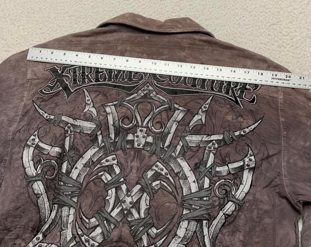 Camisa de noche de manga larga marrón con lavado ácido de Xtreme Couture para hombre, talla grande