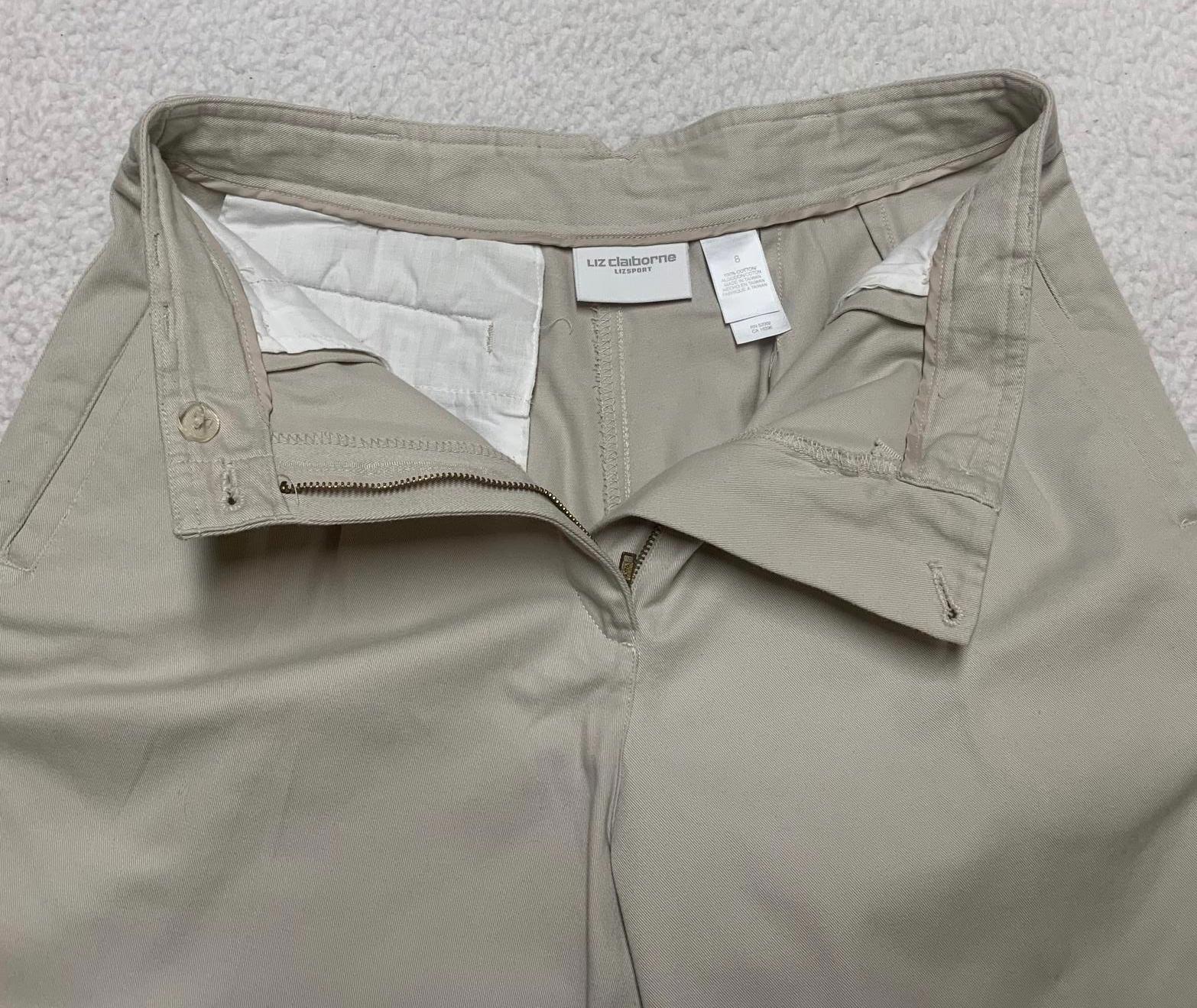 Pantalones cortos plisados ​​de algodón color caqui de Liz Claiborne Liz Sport para mujer, talla 8