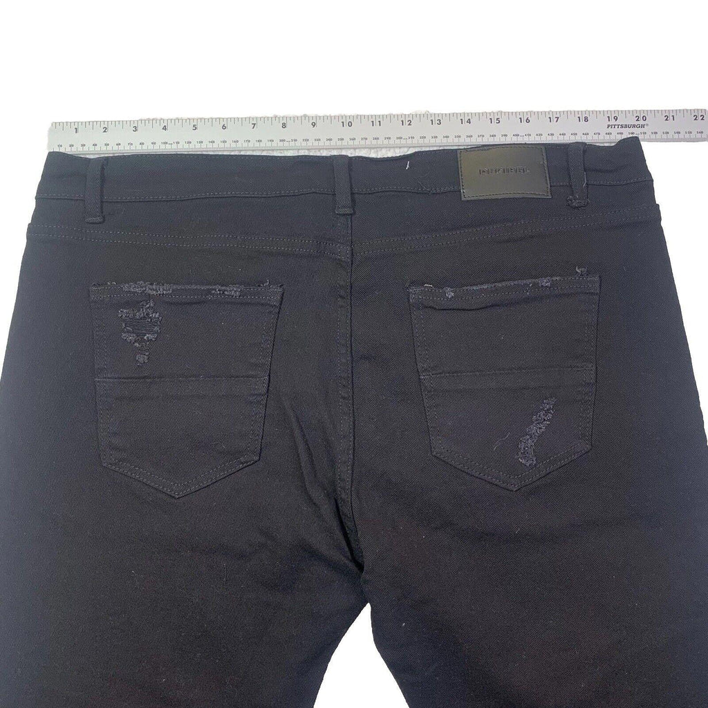 Vaqueros negros Decibel para hombre, 40 x 34, bordados al frente y deshilachados