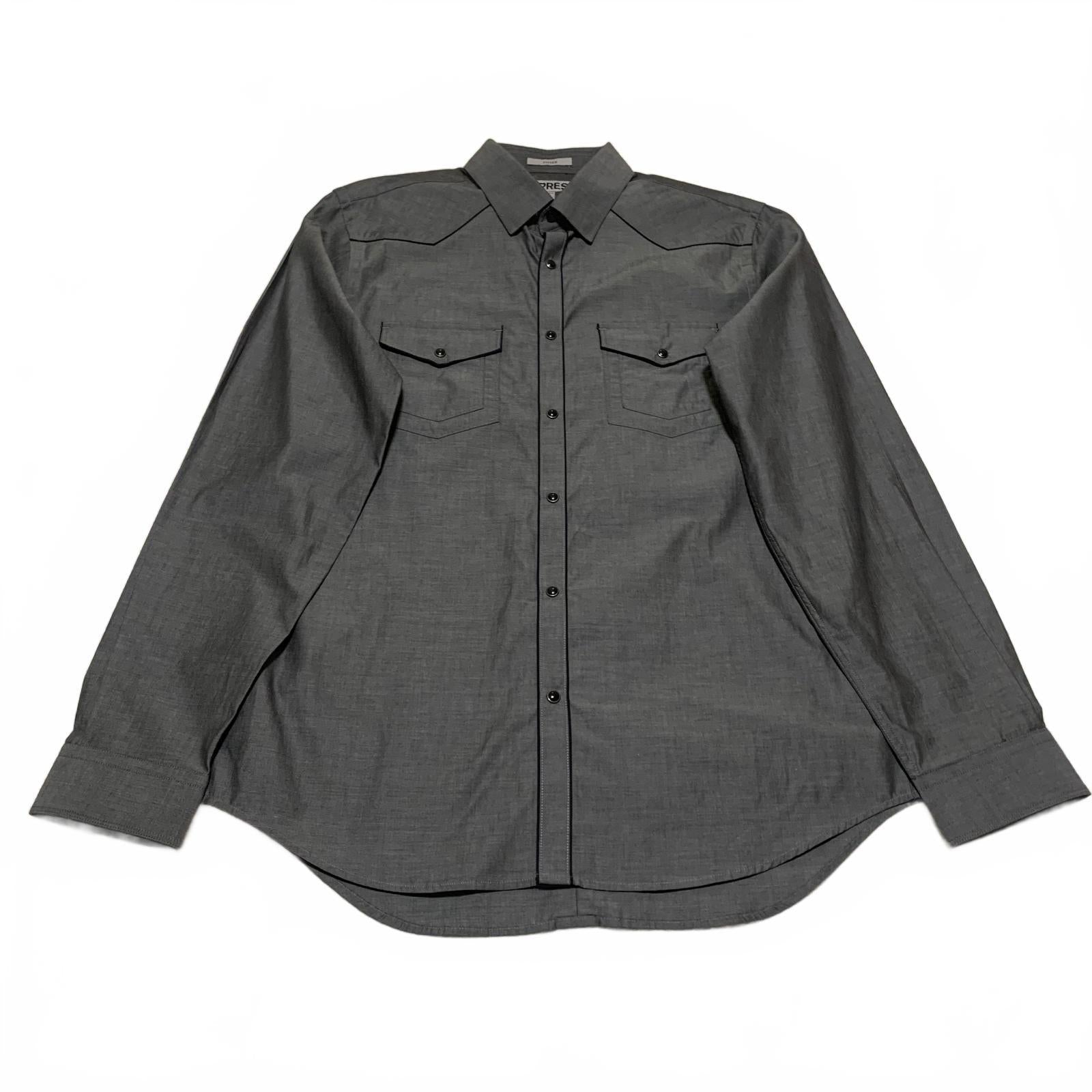 Camisa informal de manga larga para hombre, estilo occidental, color gris, talla mediana 15-15 1/2