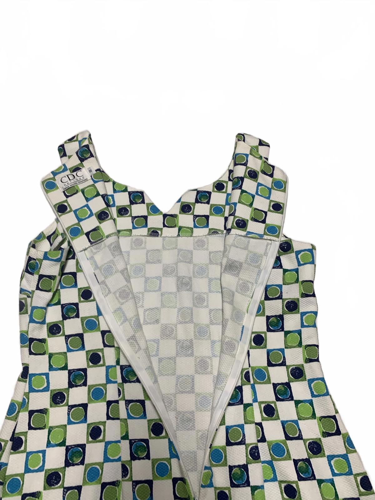 Vestido CDC Petites geométrico sin mangas, corte A, talla 8P, verano - Hecho en EE. UU.