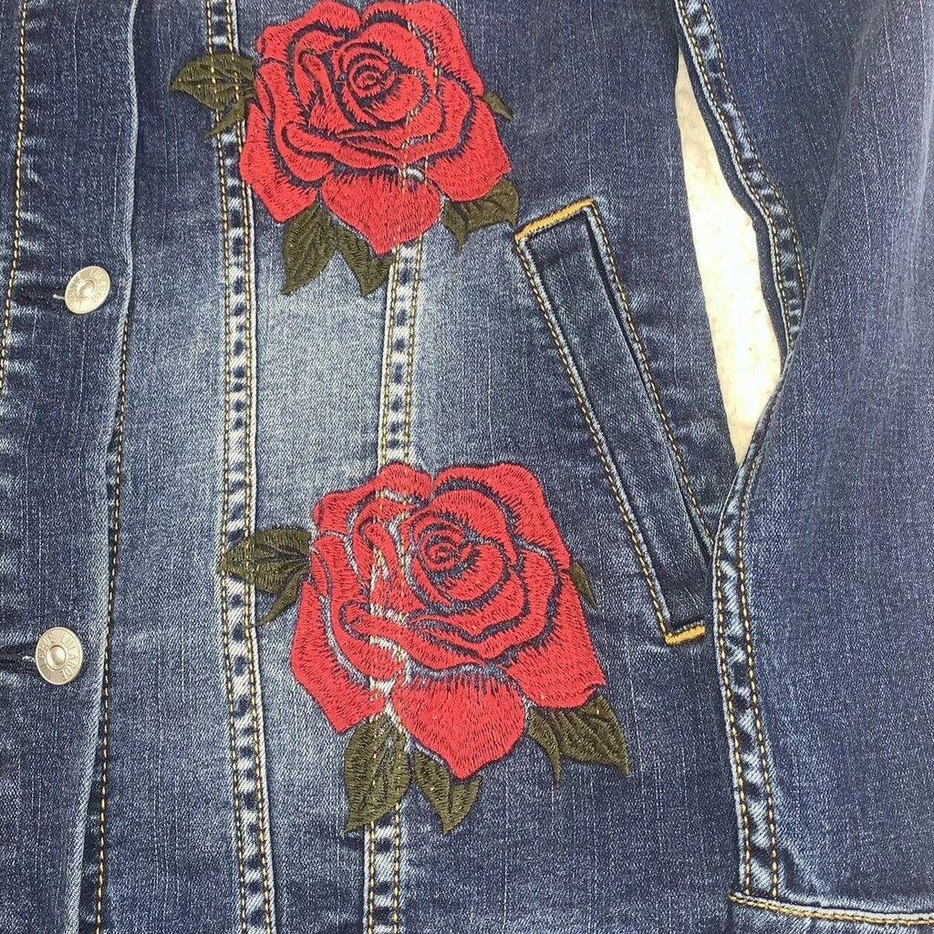 Chaqueta vaquera Lularoe Jaxon con rosa roja talla XXS y bordado pequeño