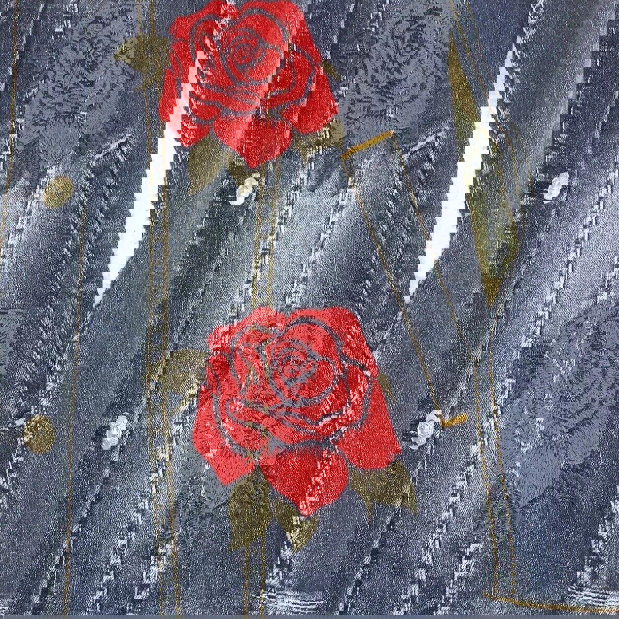 Lularoe Jaxon Jean Jacket Red Rose Sz XXS Small  Embroidery