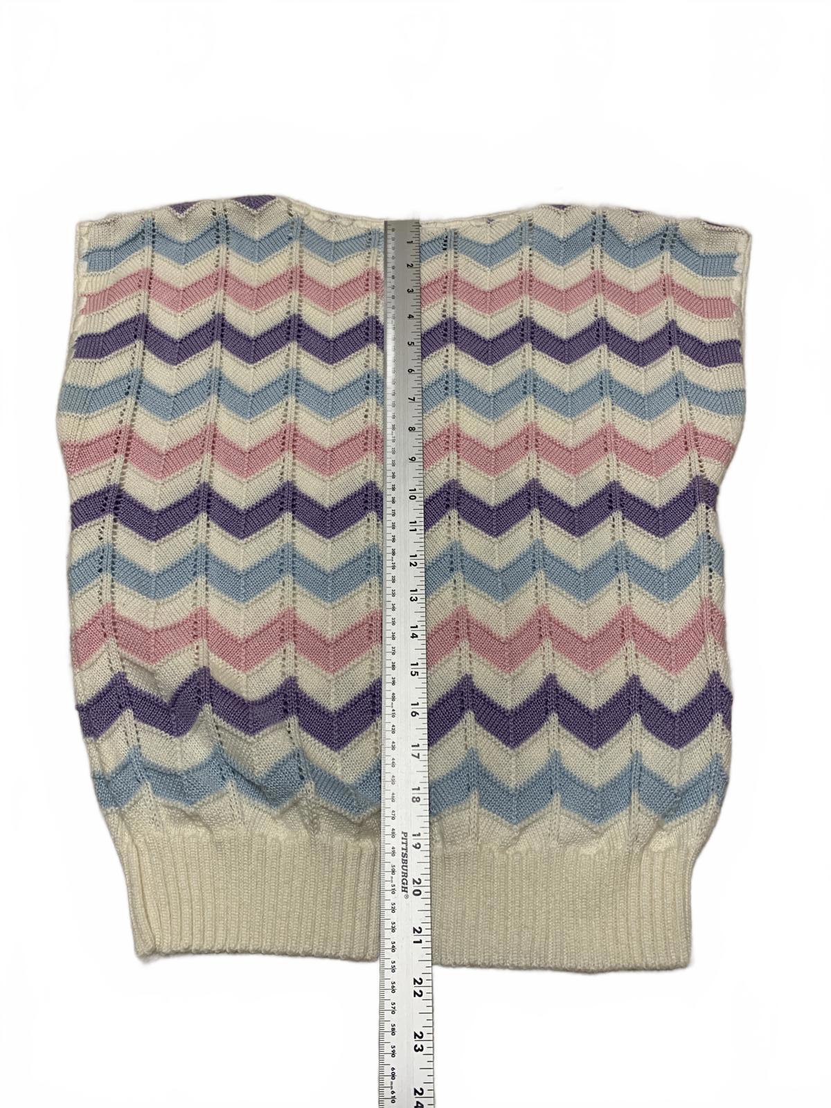 Chaleco de suéter vintage Jolie New York de los años 80 para mujer, con estampado de chevron en tonos pastel