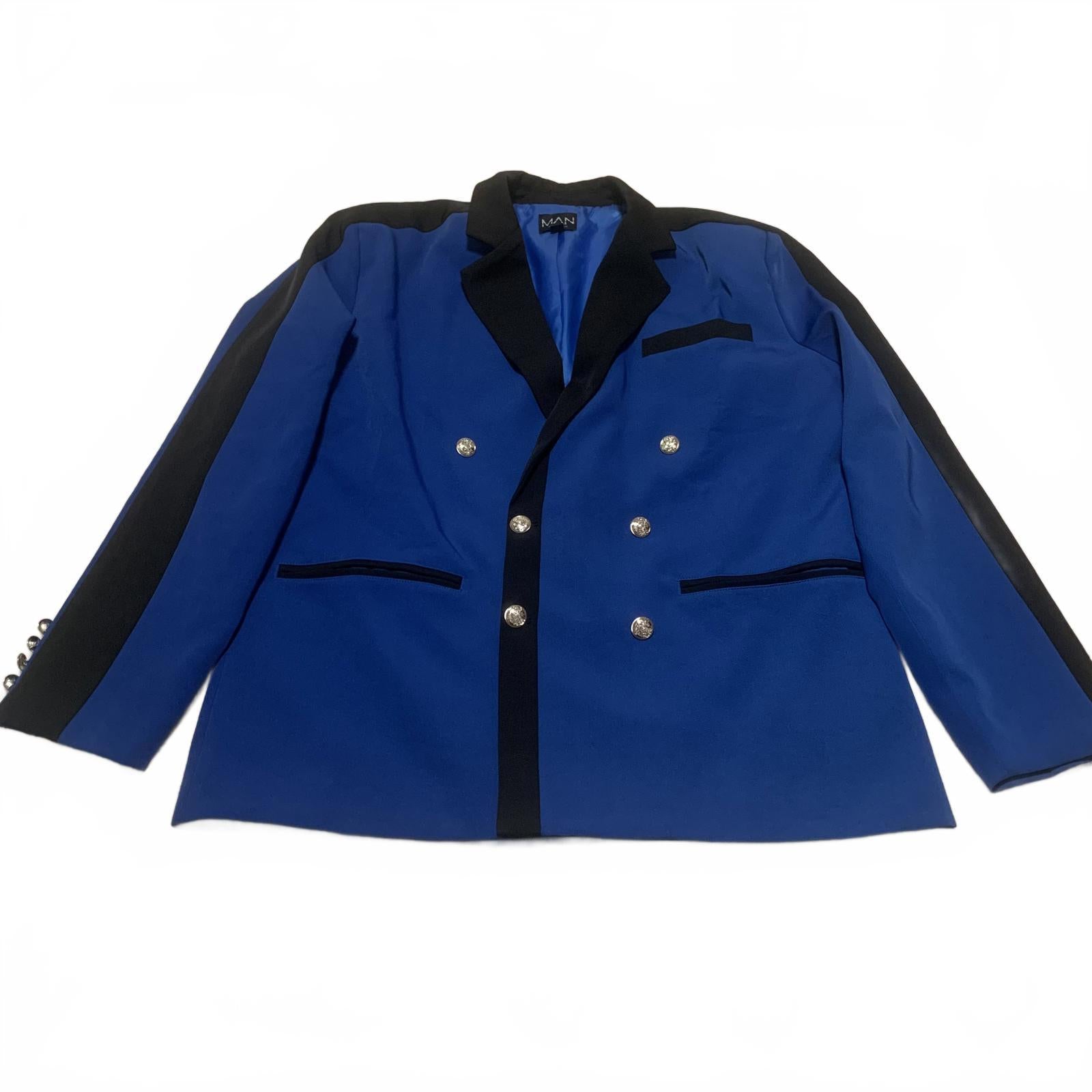 Man boohooMan Men's Size 38 Royal Blue Double Breasted Blazer Silver Buttons