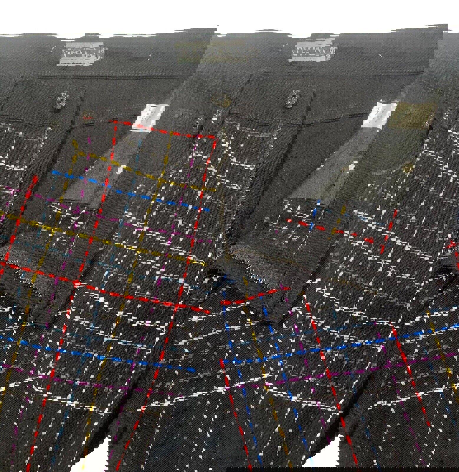 Vaqueros negros Decibel para hombre, 40 x 34, bordados al frente y deshilachados