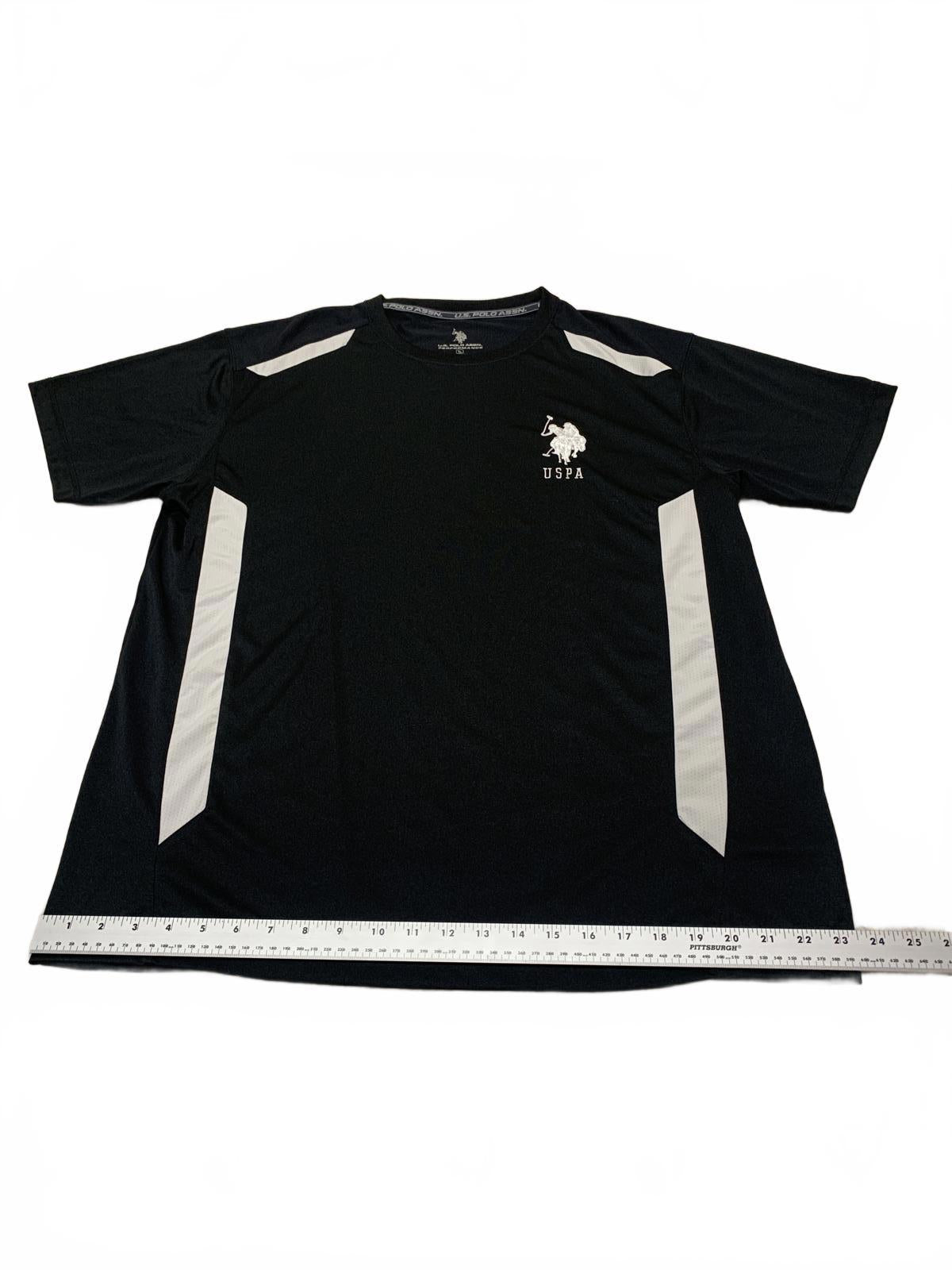 Camisa deportiva de US Polo Assn., negra y blanca, talla XL, corte atlético, manga corta