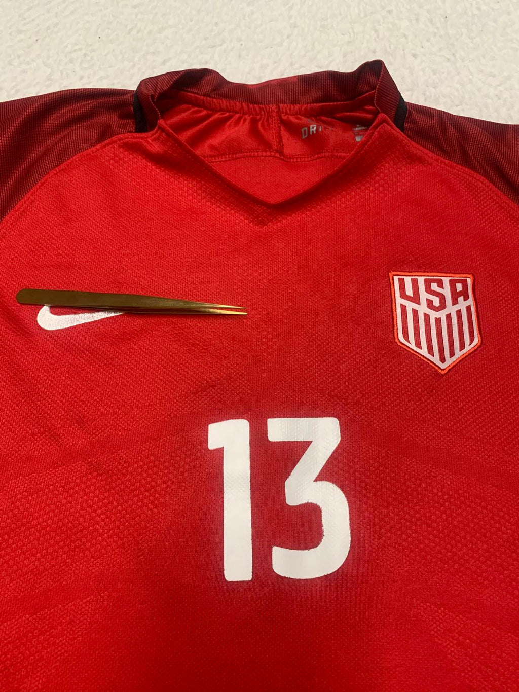 Camiseta de fútbol Nike USA para mujer, talla 26, rojo, negro, Morgan #13, tecnología Dri-FIT