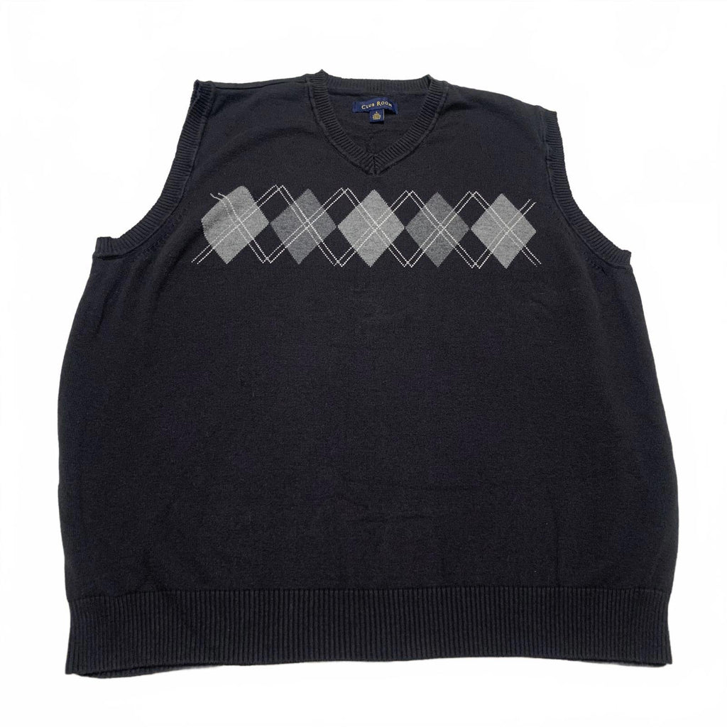 Chaleco de suéter con rombos negros de Club Room para hombre, talla grande