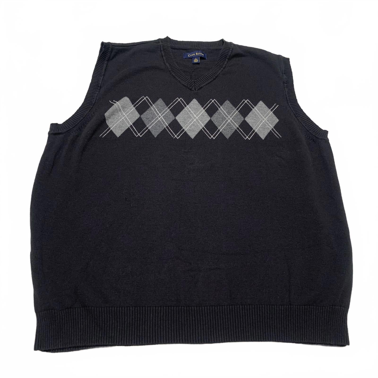 Chaleco de suéter con rombos negros de Club Room para hombre, talla grande
