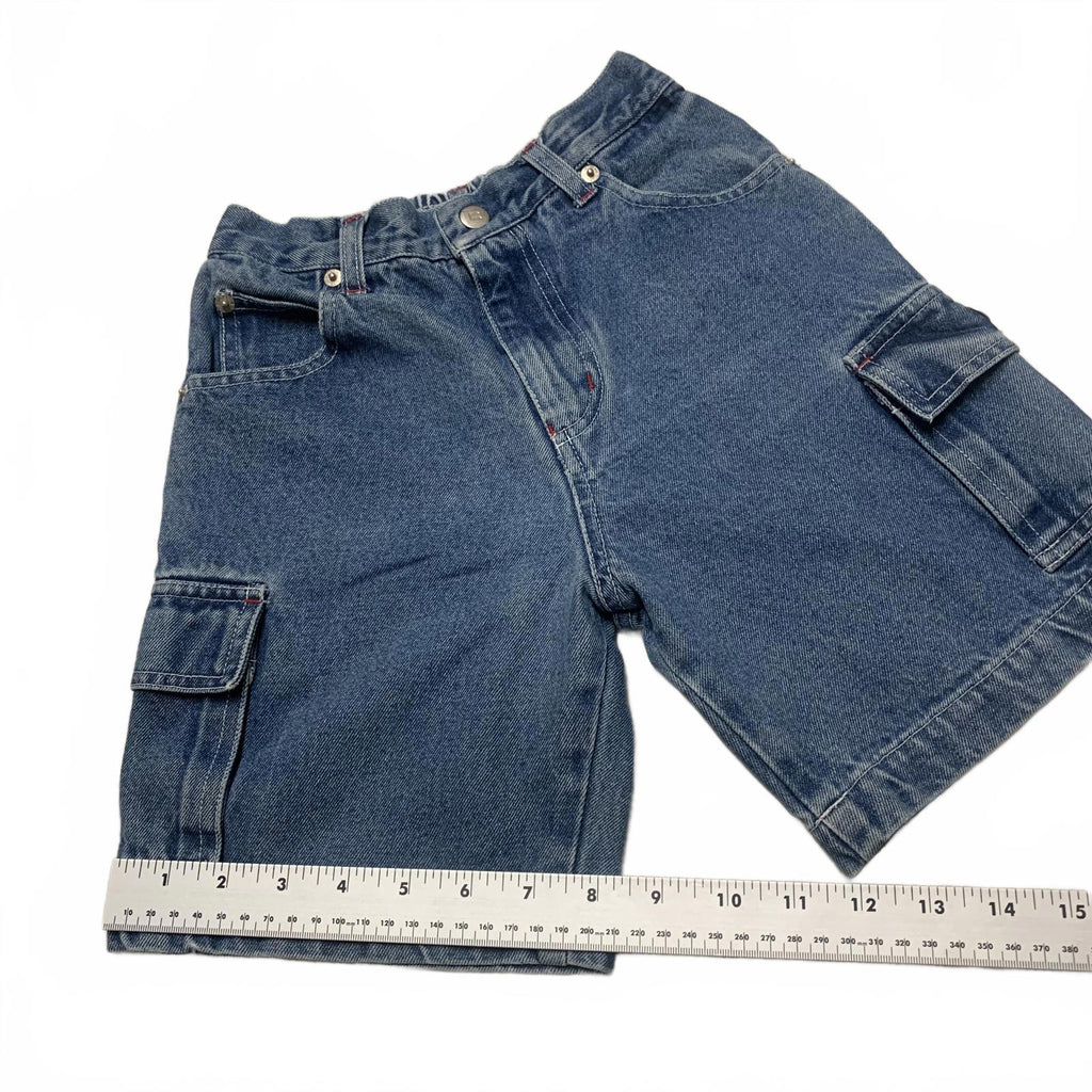 Pantalones vaqueros Badge Boys talla 6, pantalones cortos cargo de mezclilla elásticos azules de algodón W21