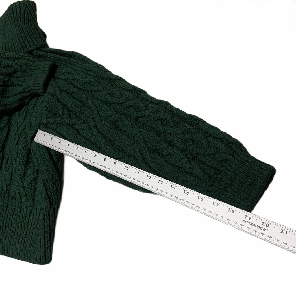 Suéter de cuello alto de punto trenzado verde oscuro con hombros descubiertos para mujer de Zara, talla pequeña