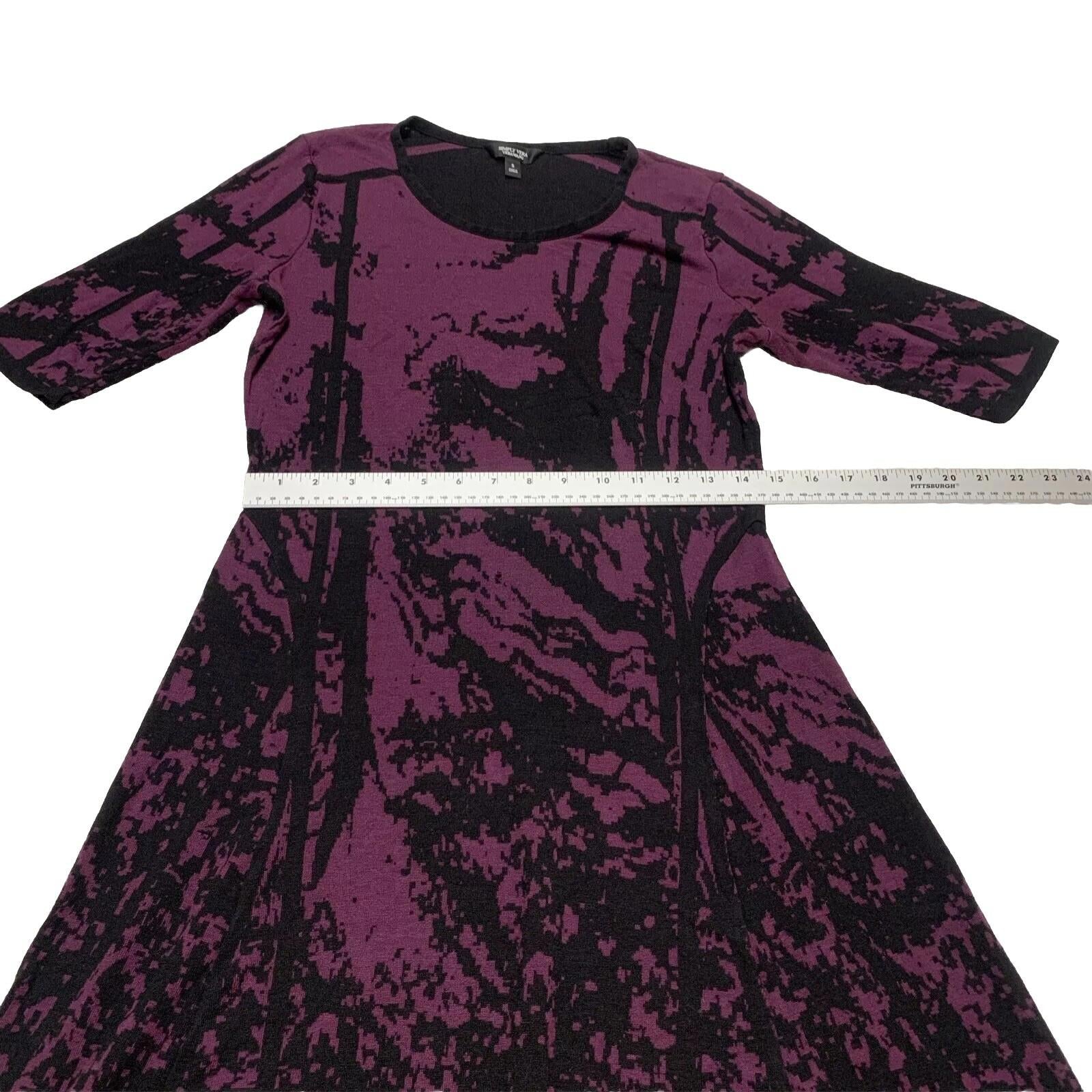 Vestido morado y negro abstracto Simply Vera Vera Wang, talla S, para mujer, con mangas 3/4 hasta la rodilla
