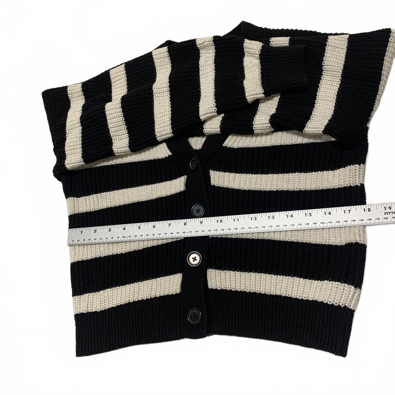 H&M Women's Size XS Black White Striped Knit Cardigan Sweater Button Front