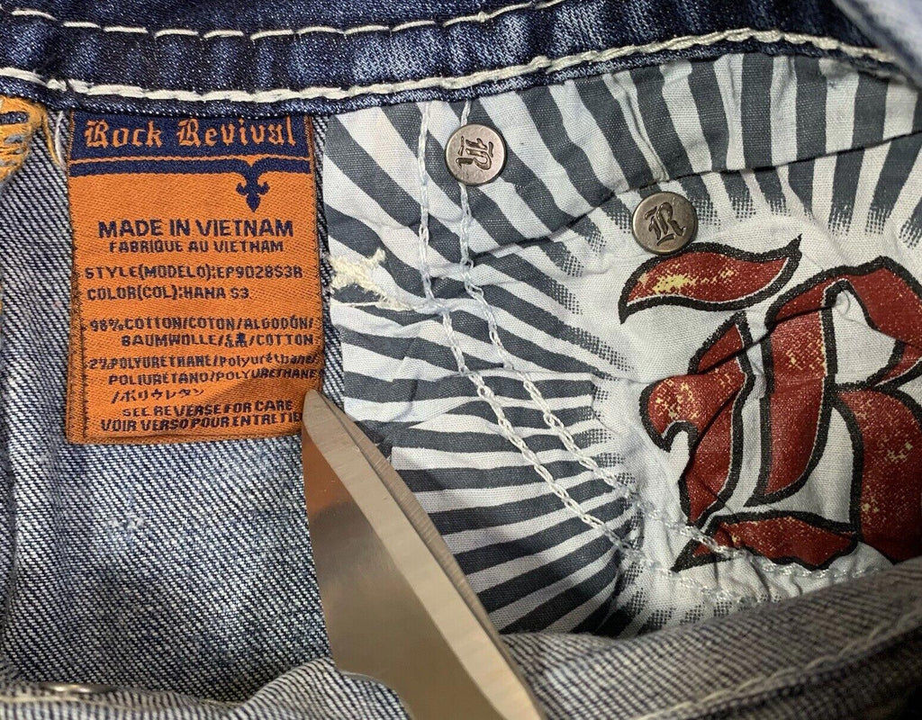 Vaqueros Rock Revival para mujer, talla 27, con bolsillo vaquero y puntadas llamativas