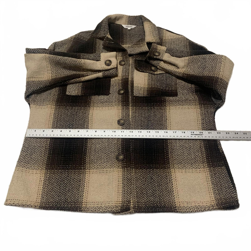 Amaryllis XS Beige Brown Plaid Button-Up Jacket  Cozy Fall Layering Piece