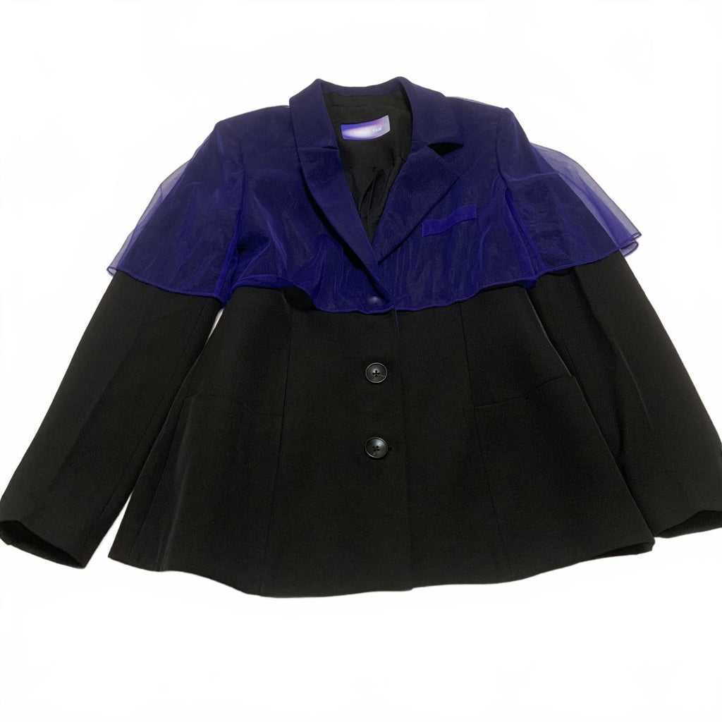 Blazer negro Fengyi Tan para mujer, talla mediana, con superposición azul transparente