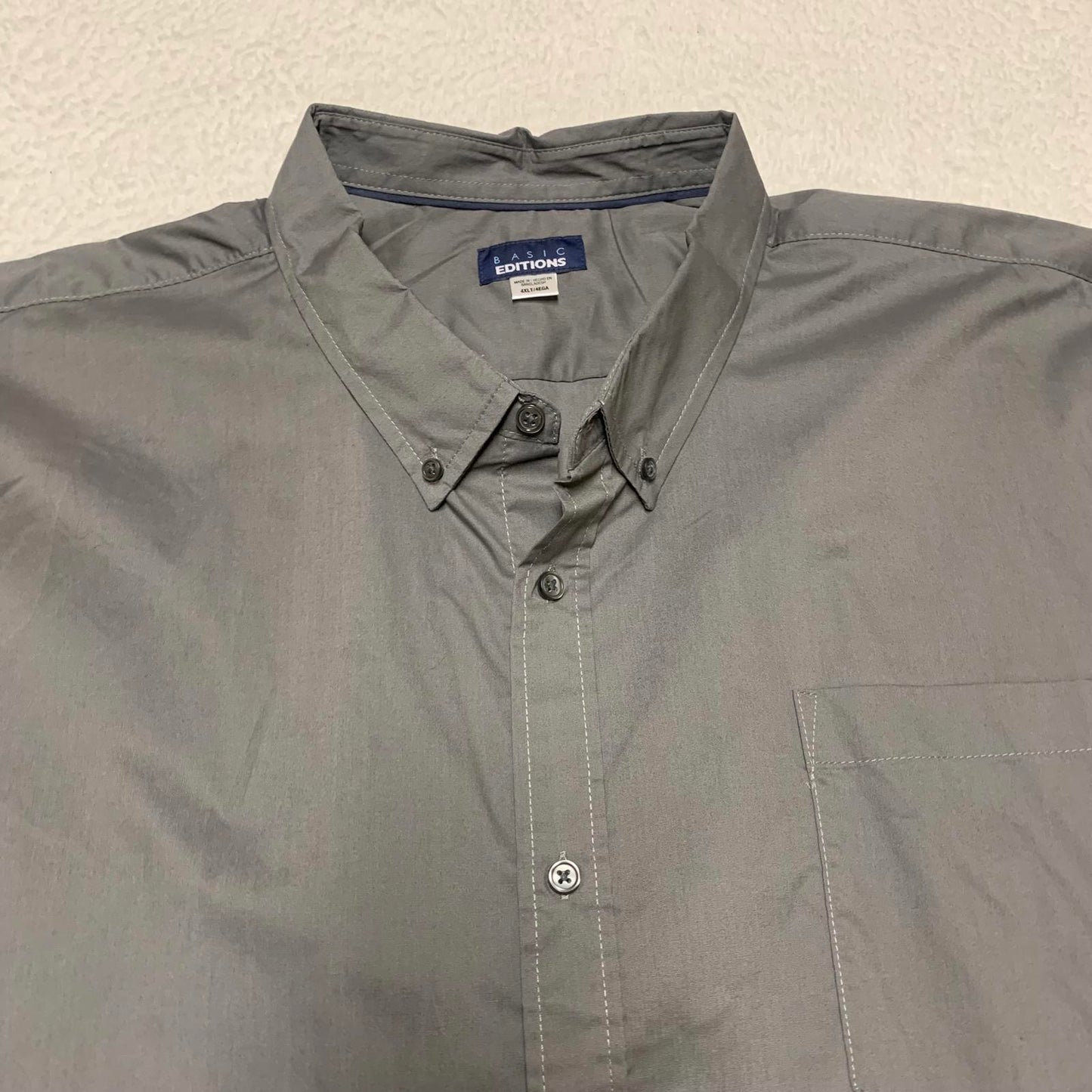 Basic Editions Men’s 4XLT Charcoal Gray Classic Button-Up Shirt