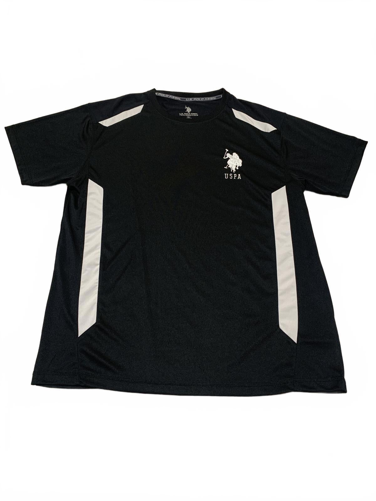 Camisa deportiva de US Polo Assn., negra y blanca, talla XL, corte atlético, manga corta