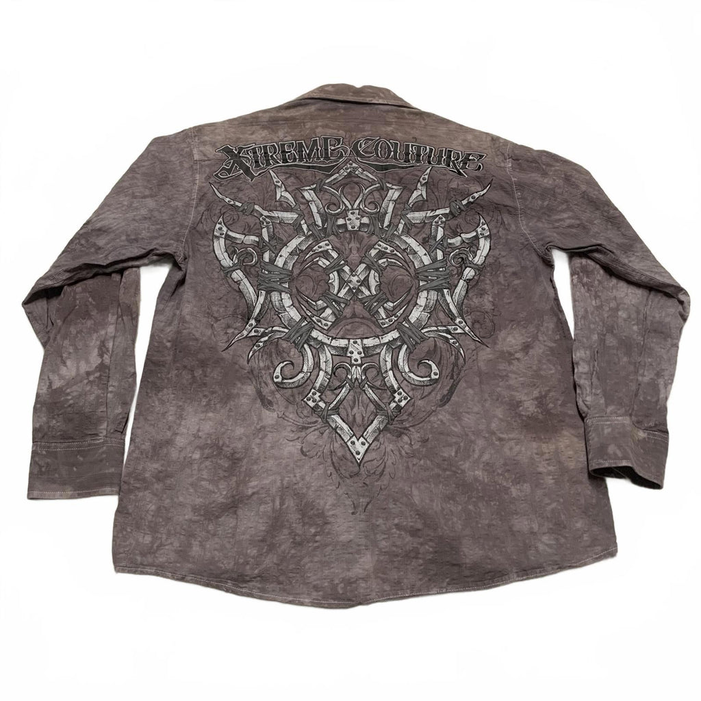 Camisa de noche de manga larga marrón con lavado ácido de Xtreme Couture para hombre, talla grande