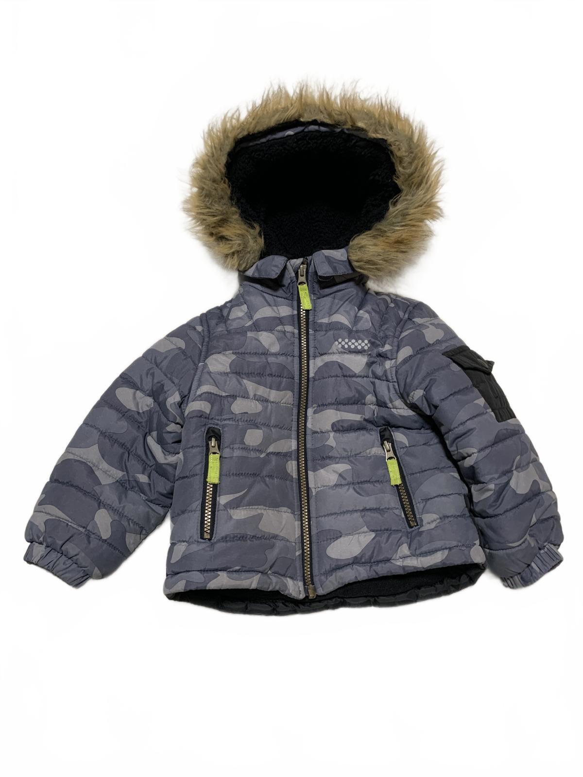 Abrigo de invierno London Fog para niños, talla 3T, negro, con forro polar y capucha de piel sintética extraíble