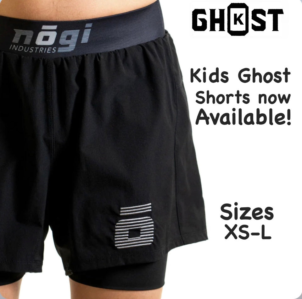 Pantalones cortos de lucha Ghost Premium con forro para niños - Negro obsidiana 