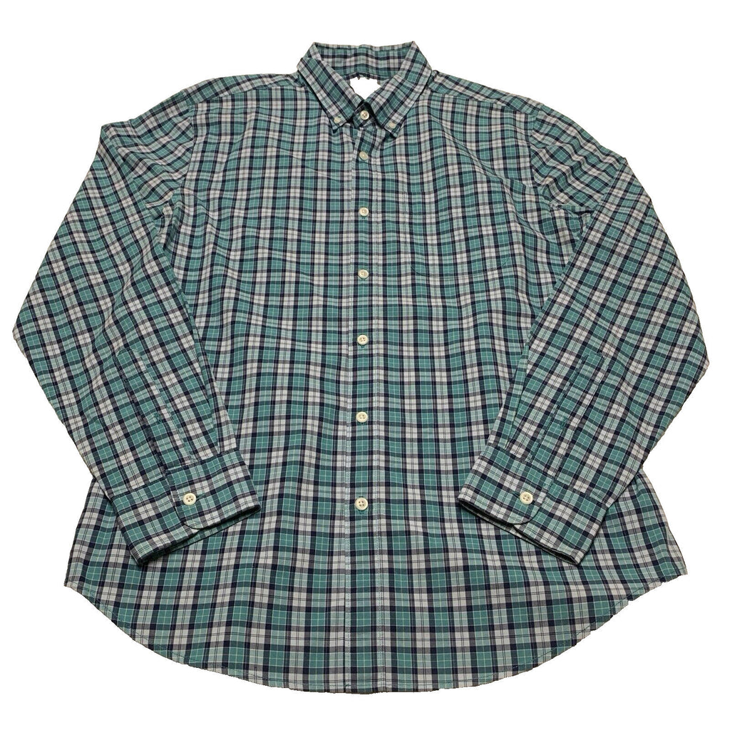 Camisa abotonada azul verdoso de manga larga a cuadros para mujer de American Eagle, talla grande