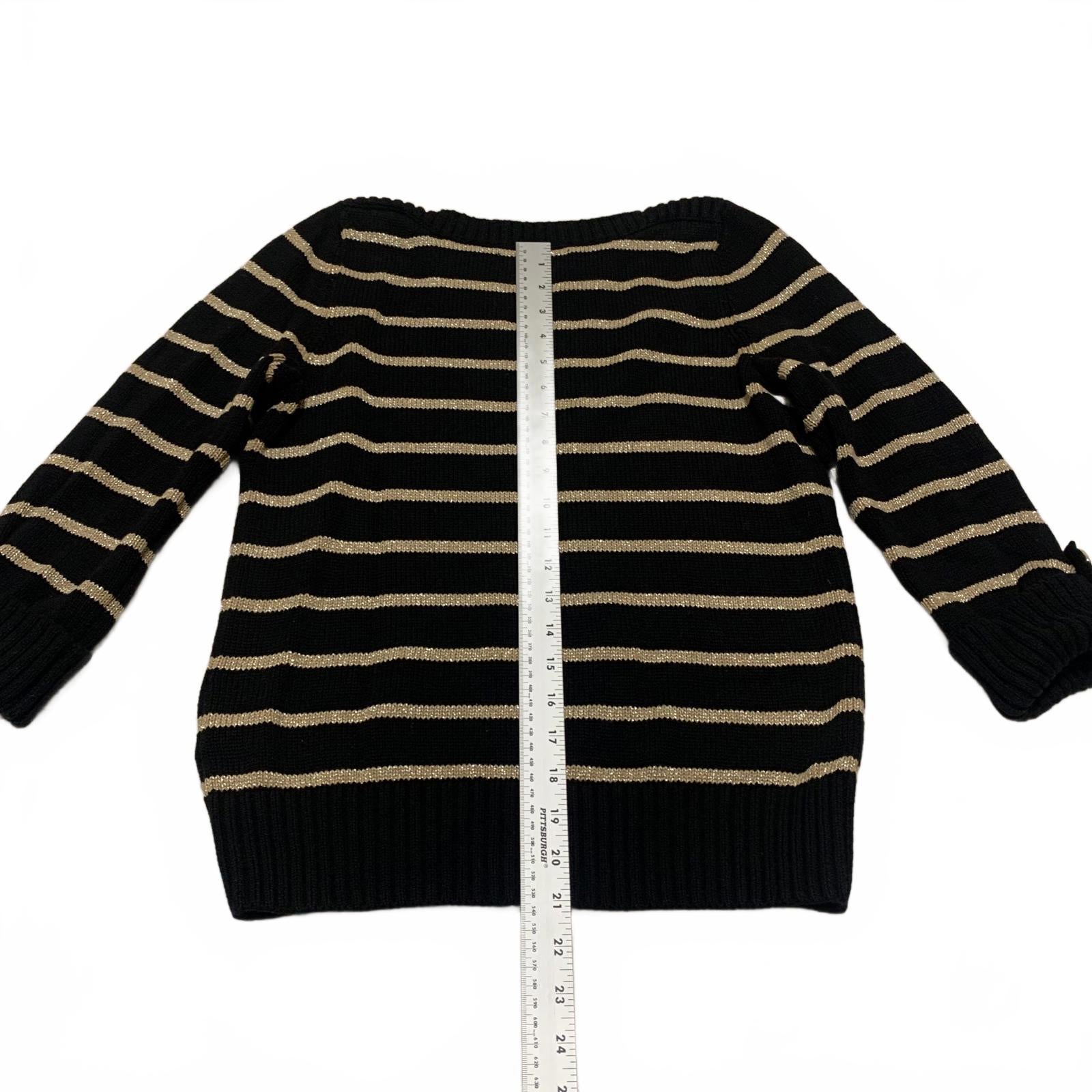 Suéter de rayas beige y negro con mangas con puños de Jones New York para mujer, talla pequeña M