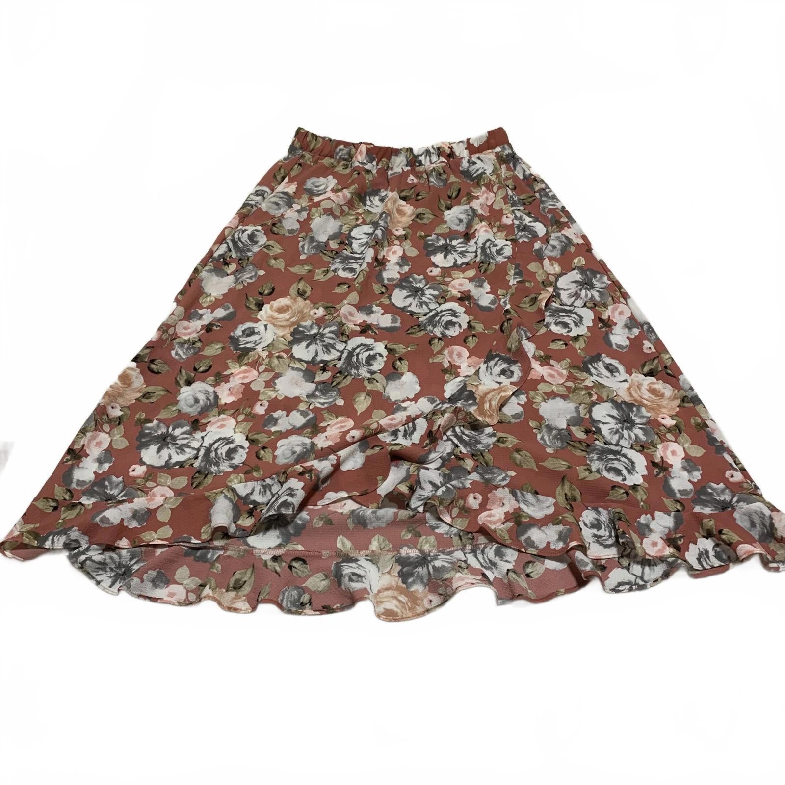 Falda con volantes florales para mujer, talla L, de Green Envelope Los Angeles, fabricada en EE. UU.