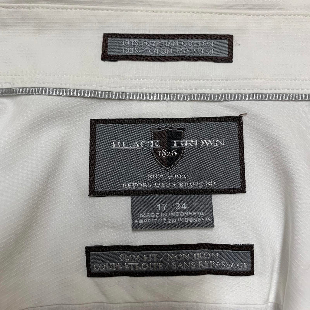 Camisa de vestir ajustada con botones para hombre, color negro y marrón, talla 17, 100 % algodón egipcio, 1826