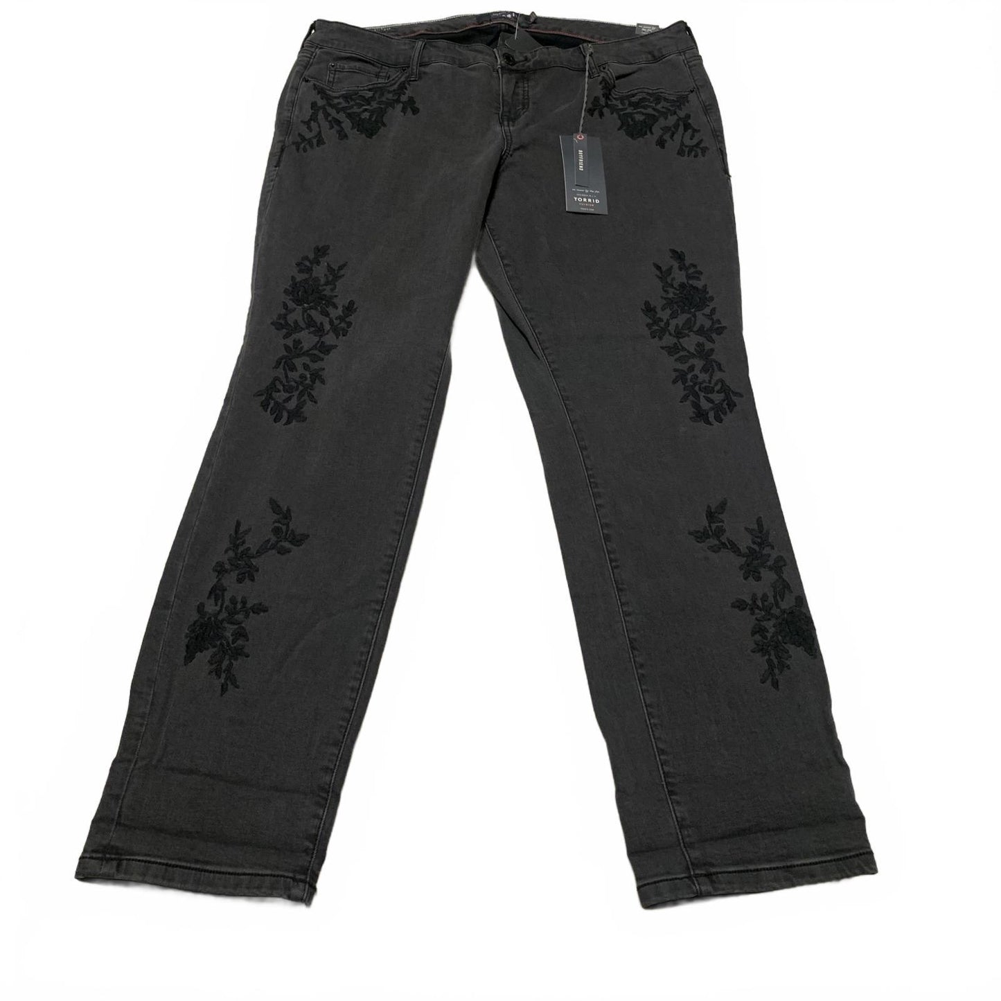Torrid Premium Women's Sz 16R Black Floral Embroidered Boyfriend Jeans
