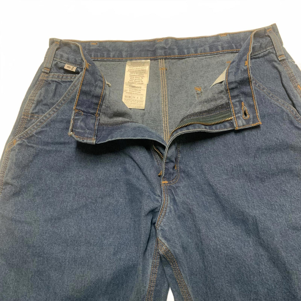 Pantalones de trabajo cargo de mezclilla azul Carhartt FRB13 DNM para hombre, talla 34 x 32, 32 x 32 (talla real)