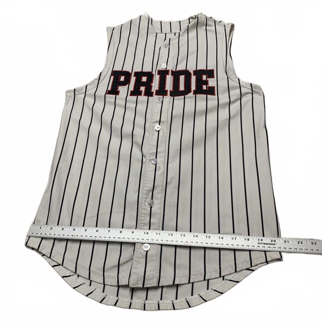 Camiseta de béisbol Ripon Athletic PRIDE #1 para hombre, talla 40, a rayas blancas, sin mangas, EE. UU.