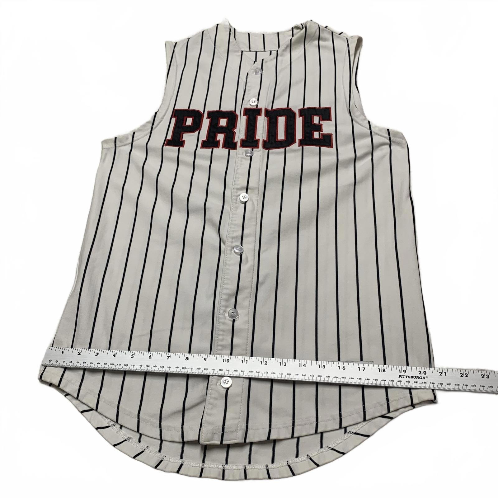 Camiseta de béisbol Ripon Athletic PRIDE #1 para hombre, talla 40, a rayas blancas, sin mangas, EE. UU.