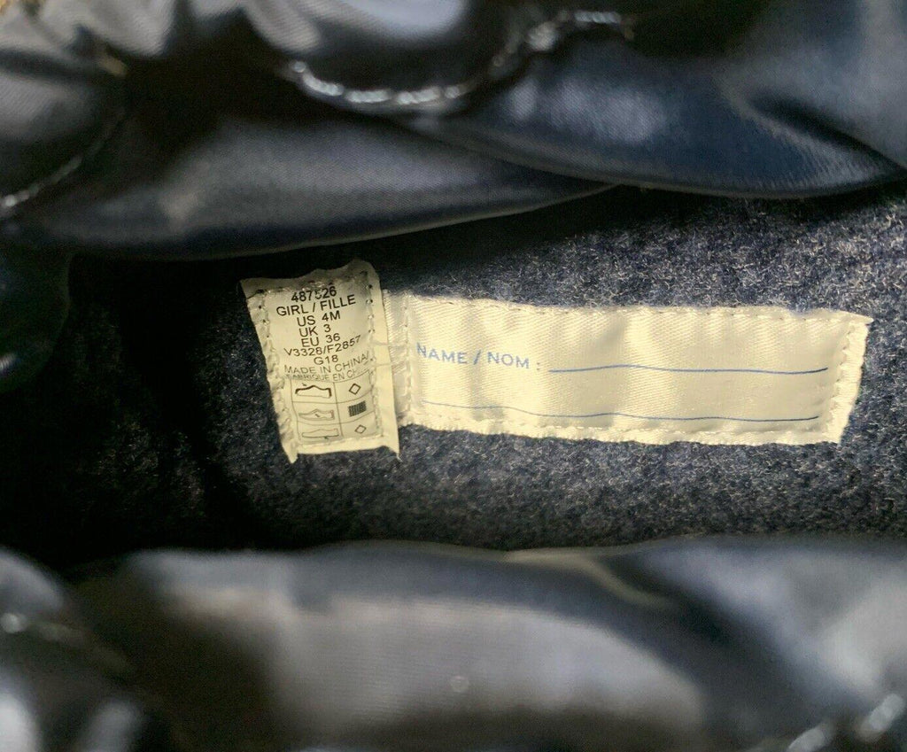 Botas de invierno para lluvia y nieve Lands End para niñas, talla 4M, color azul marino y morado con ribete de encaje y estrellas