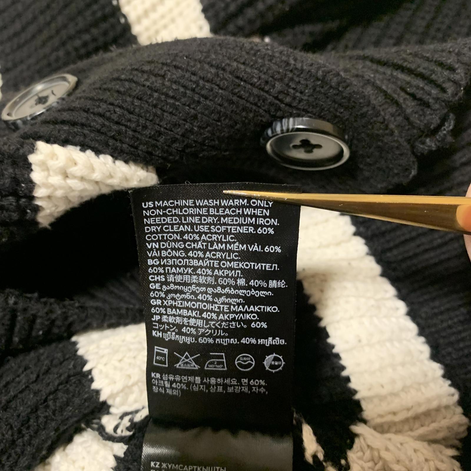 H&M Women's Size XS Black White Striped Knit Cardigan Sweater Button Front