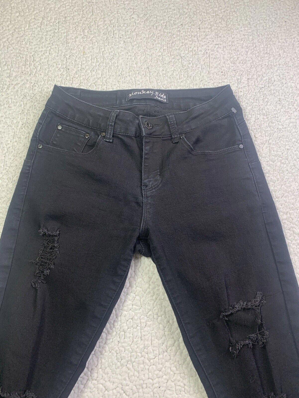 Pantalones vaqueros Monkey Ride Juniors Talla 3/29 Negros Ajustados Desgastados