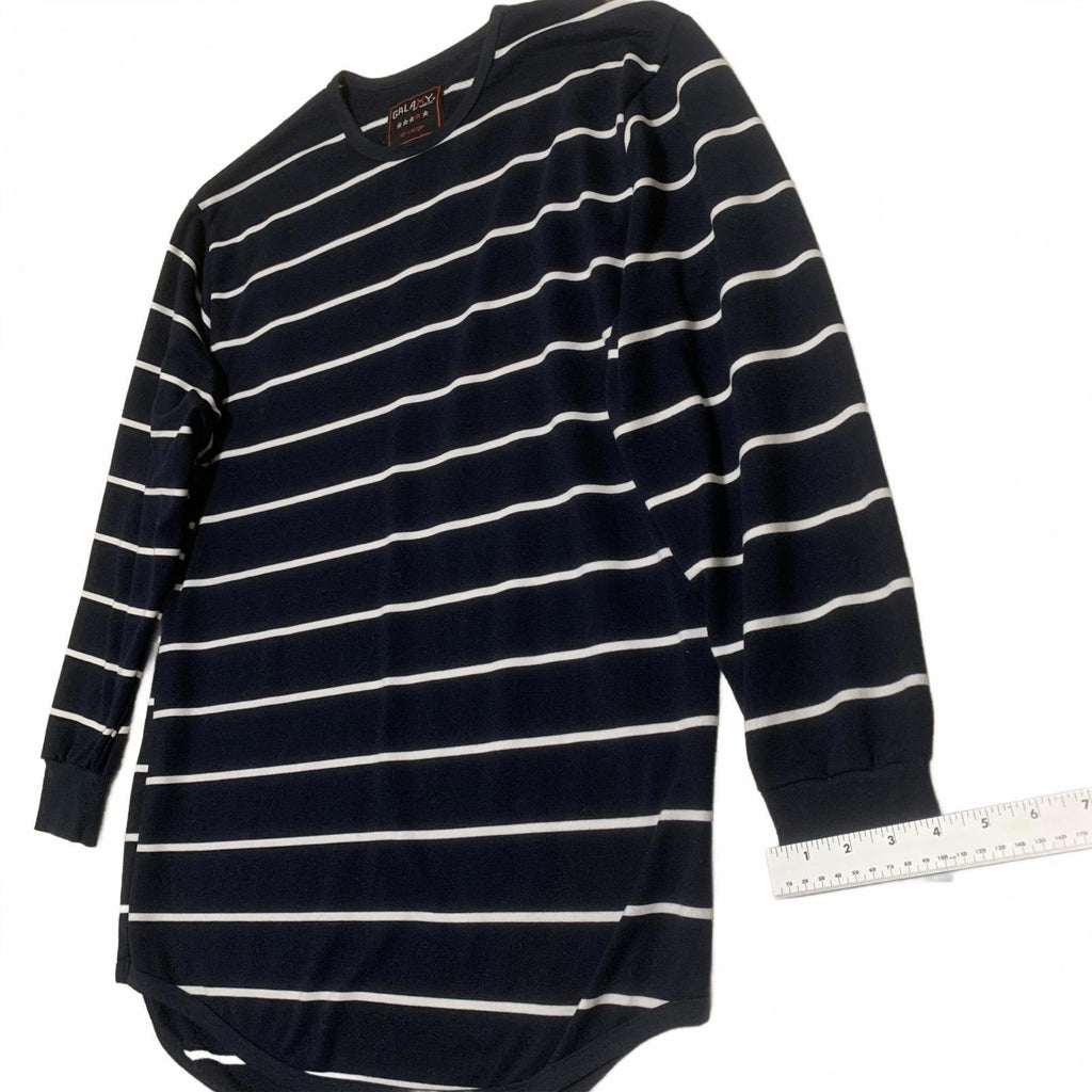 Camisa Galaxy de manga larga a rayas blancas y azul marino para mujer, talla XXL