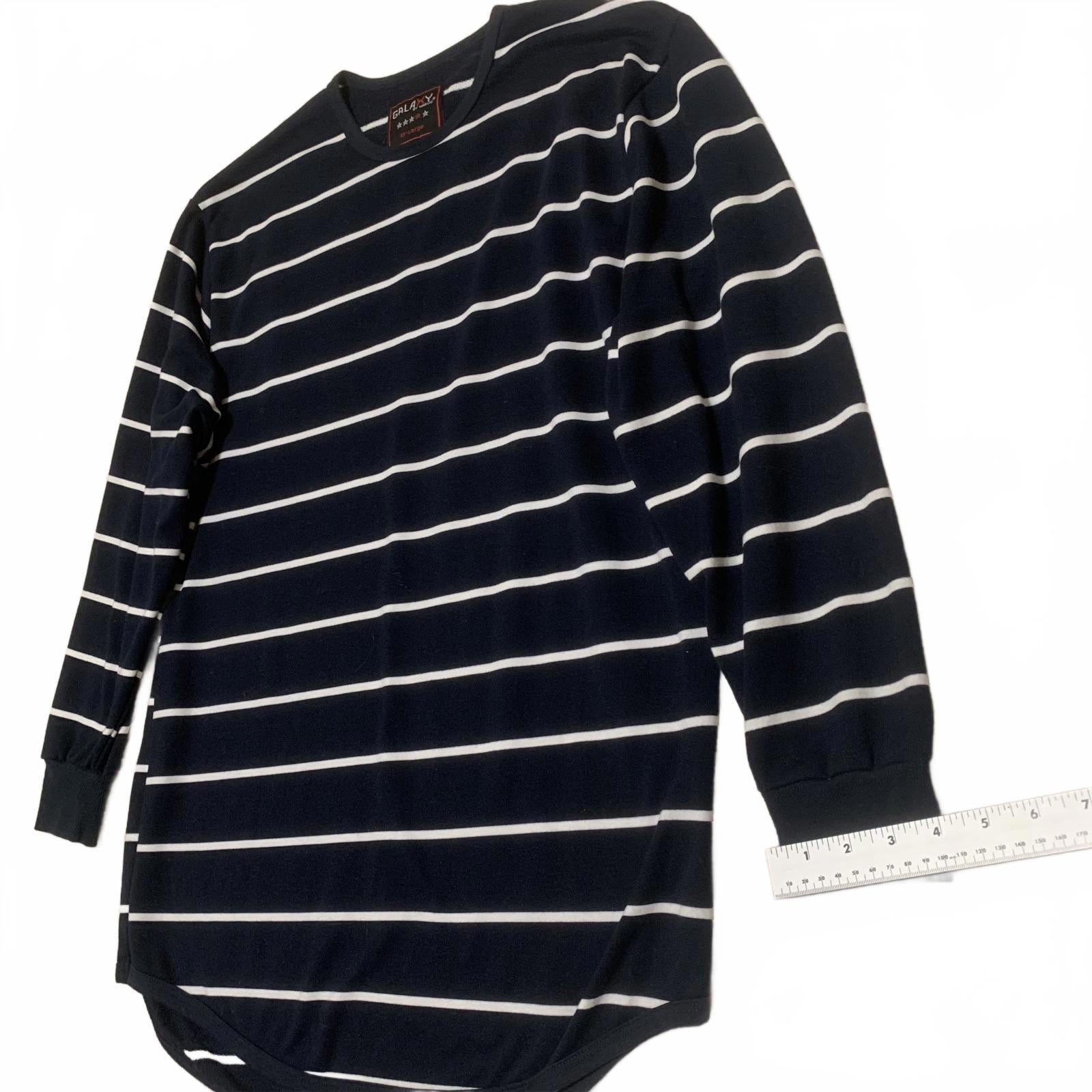 Camisa Galaxy de manga larga a rayas blancas y azul marino para mujer, talla XXL