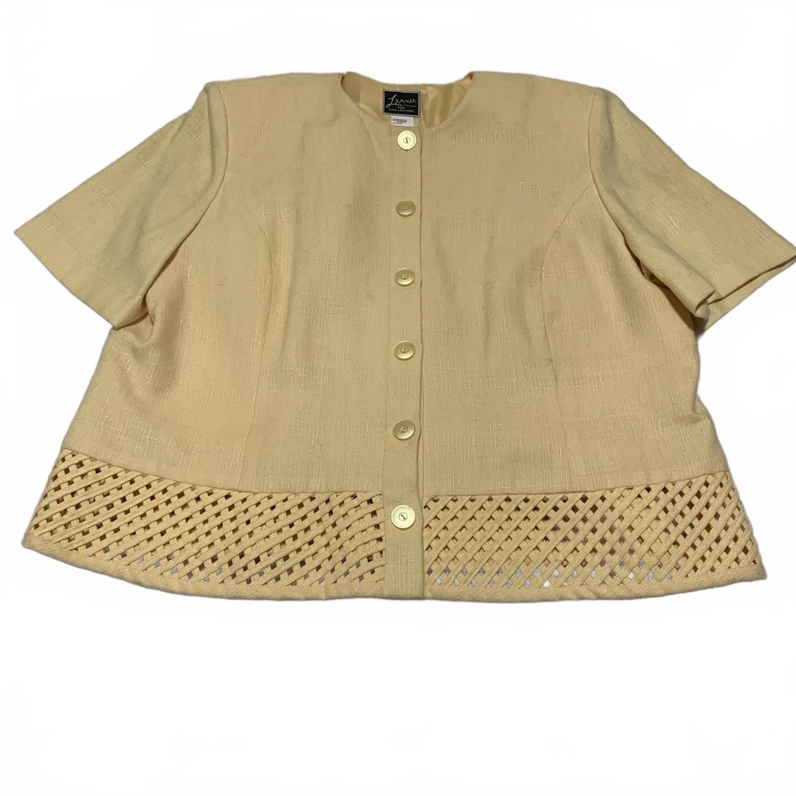 Chaqueta amarilla con botones y diseño enrejado de Lennie Woman para Nina Leonard, talla 16W, para mujer