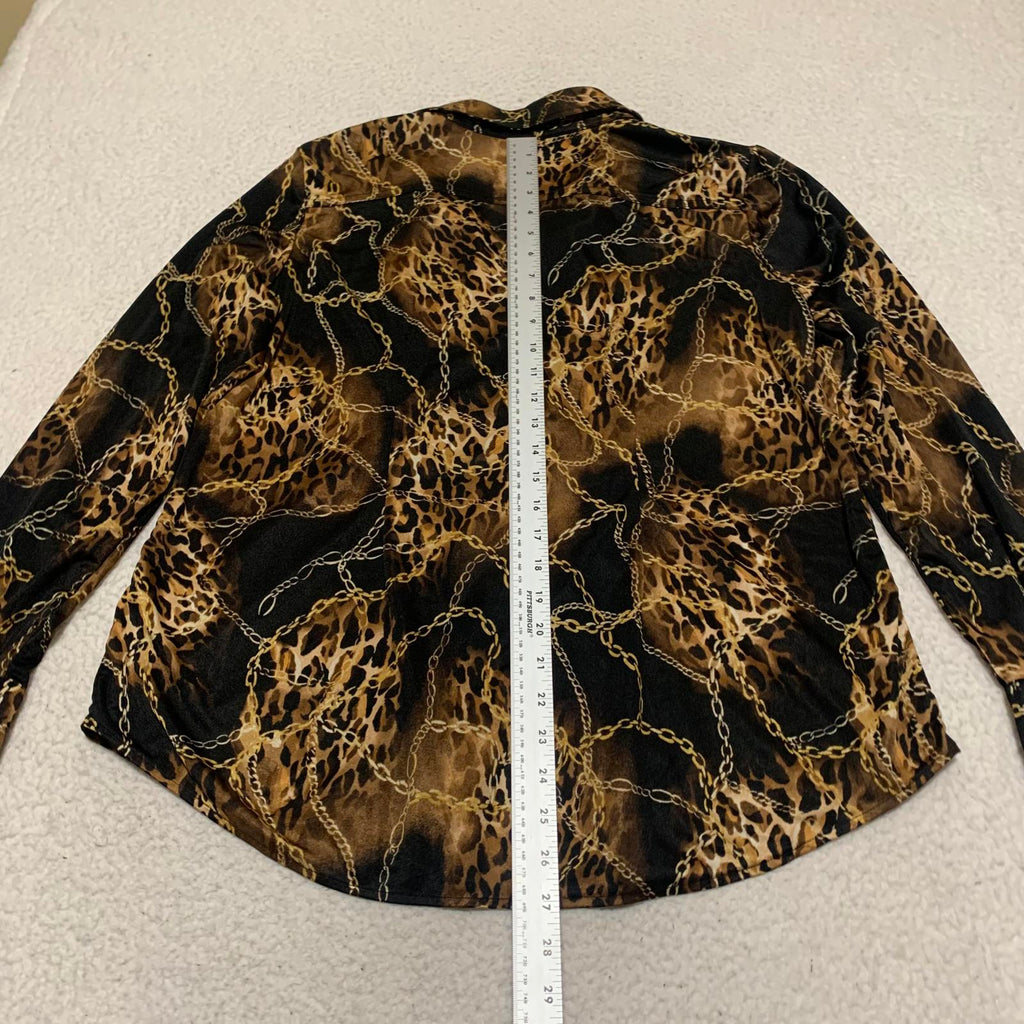 Blusa de manga larga negra y dorada con estampado de leopardo para mujer, talla XXL, de Miss Tina Knowles