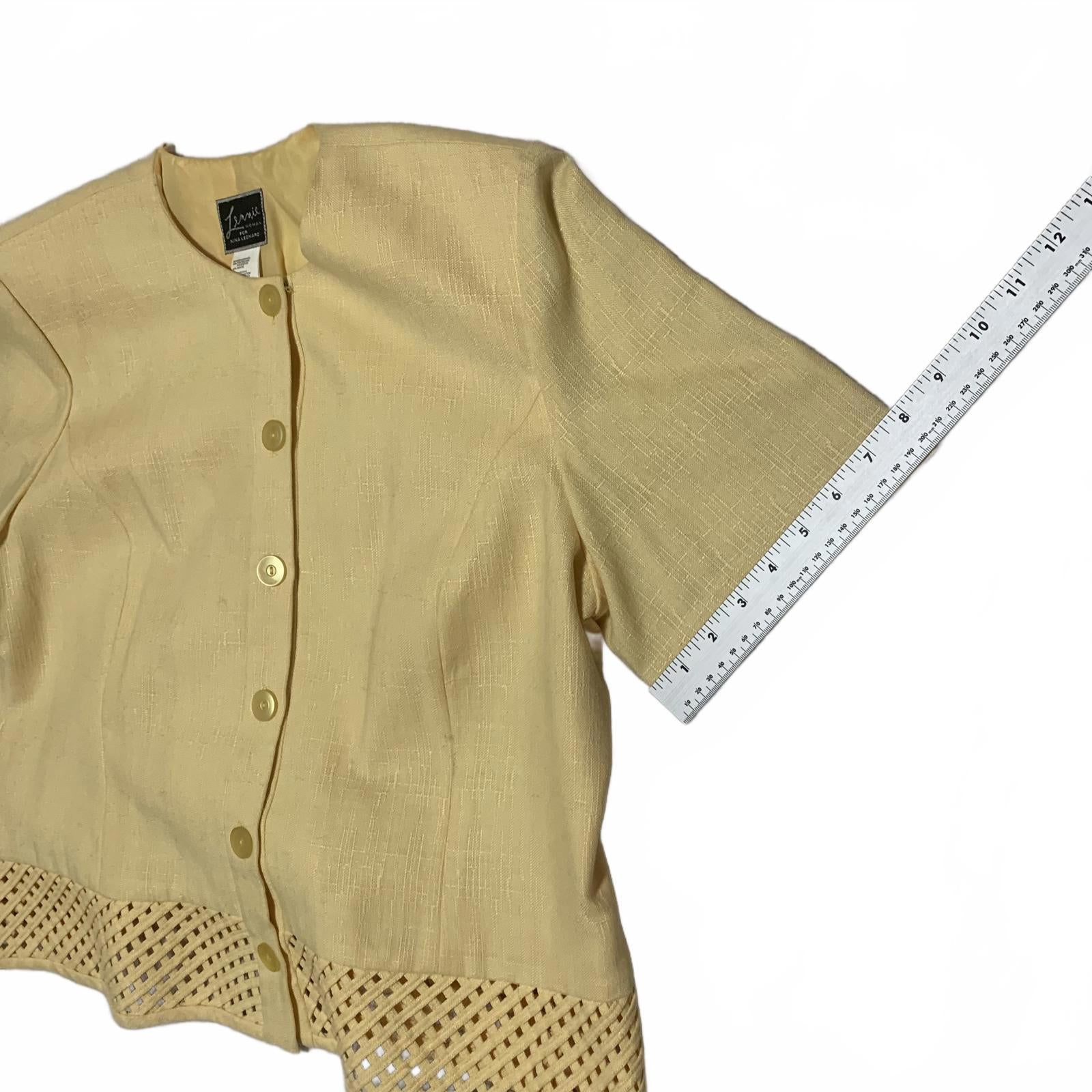 Chaqueta amarilla con botones y diseño enrejado de Lennie Woman para Nina Leonard, talla 16W, para mujer