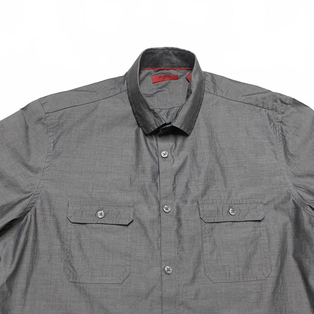 Camisa Alfani de manga corta, ajustada y gris grande para hombre