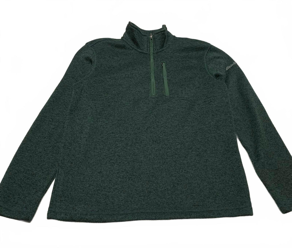 Suéter polar con cremallera de un cuarto verde oscuro mediano de Eddie Bauer para hombre